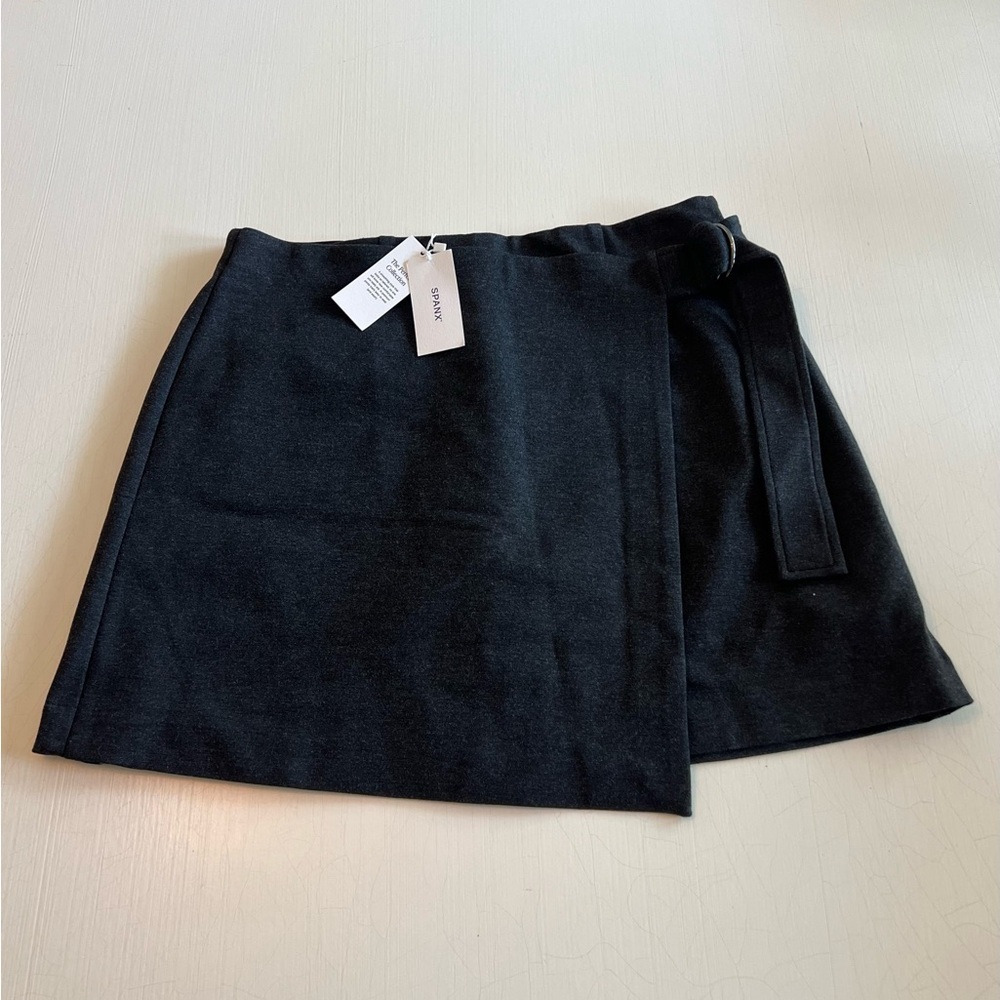 NWT SPANX Ponte Wrap Mini Skirt in Charcoal Heather Gray Size 8